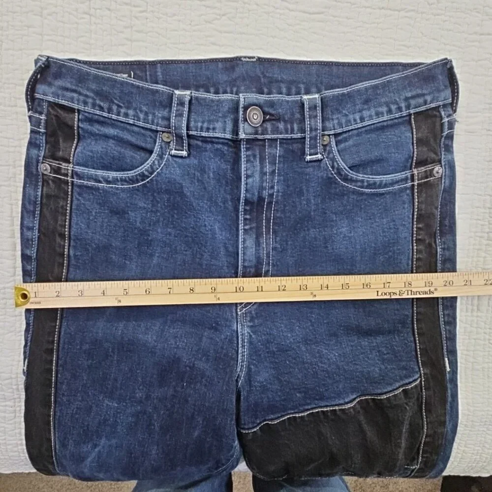 True Religion Marco Jeans Men's 34x28 Color Block Black Blue Tapered Stretch EUC